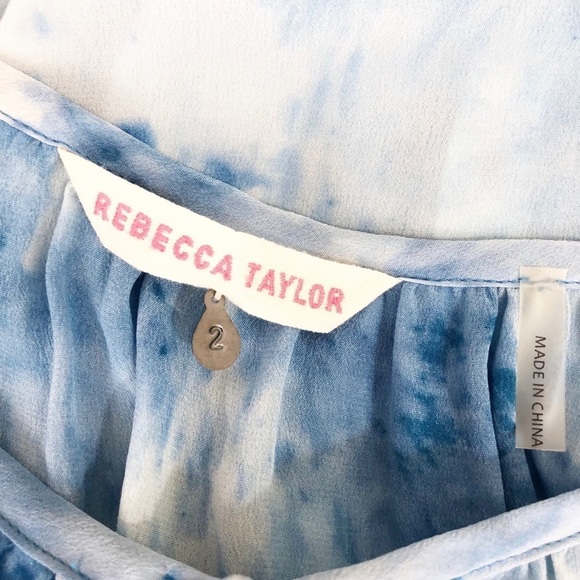 Rebecca Taylor Blue 100% Silk Tie Dye Casual Blouse Size 2 - Picture 8 of 8